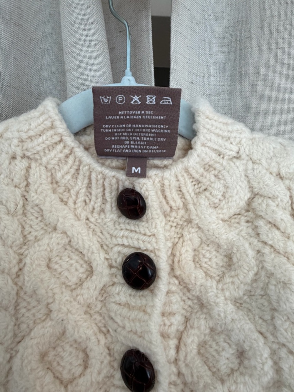 Aran Woollen Mills 100% Wool Cream Cable Knit Baby Cardigan with Sheep Pockets - Picture 4 of 4